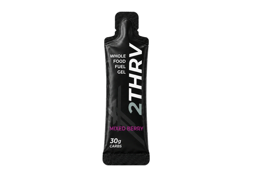 2THRV natural whole-food mixed berry energy gel pouch with 30g carbohydrates